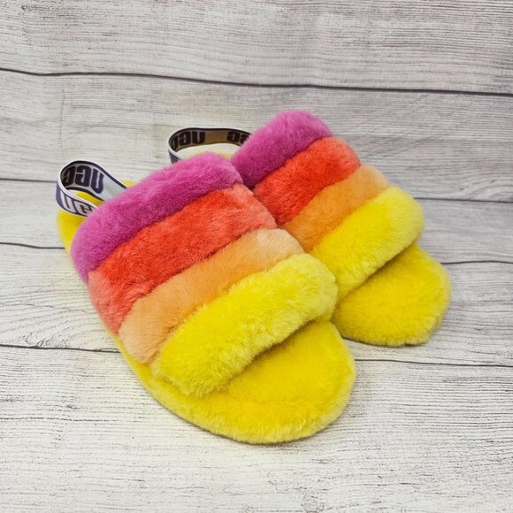 NEW! UGG PRIDE RAINBOW FLUFF YEAH SLIDE SLIPPER WOMEN'S SIZE 8 - Picture 4 of 11
